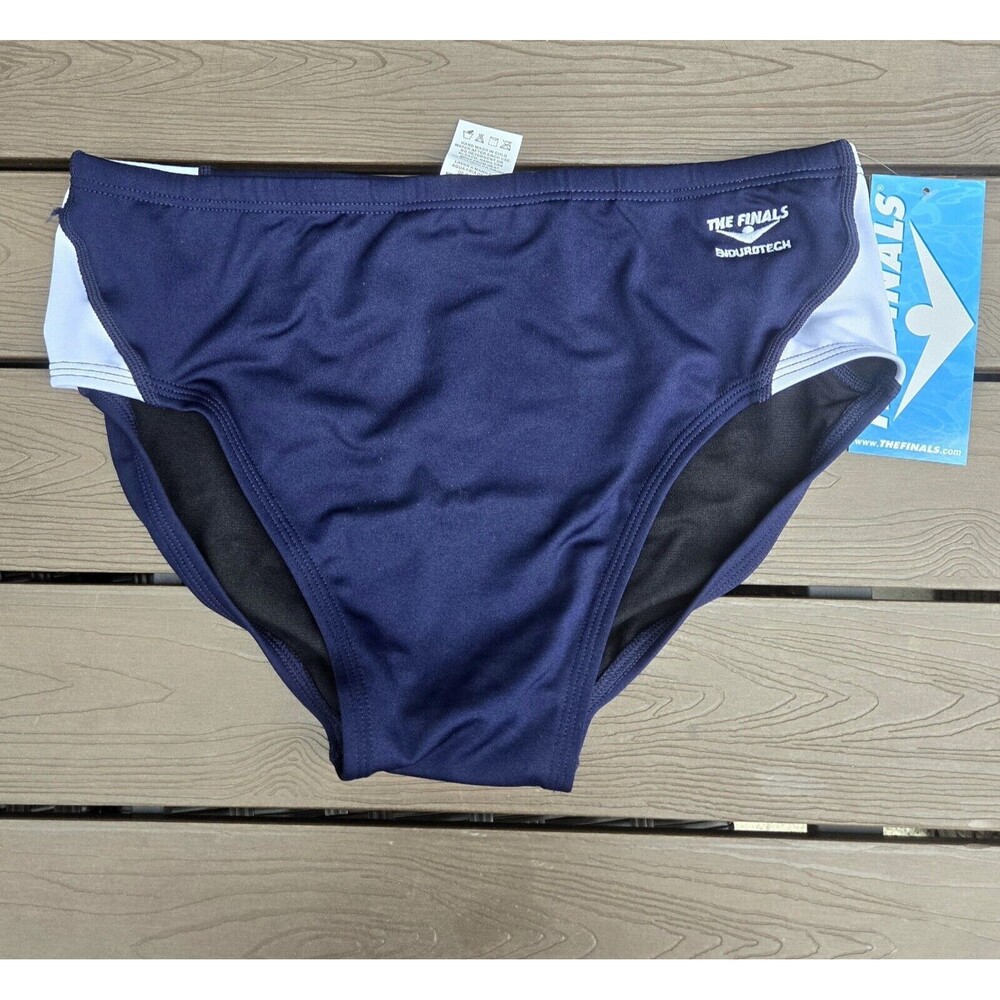 The Finals Swerve Splice White/Navy Splice Racer Briefs, Boy Sz 22, NEW